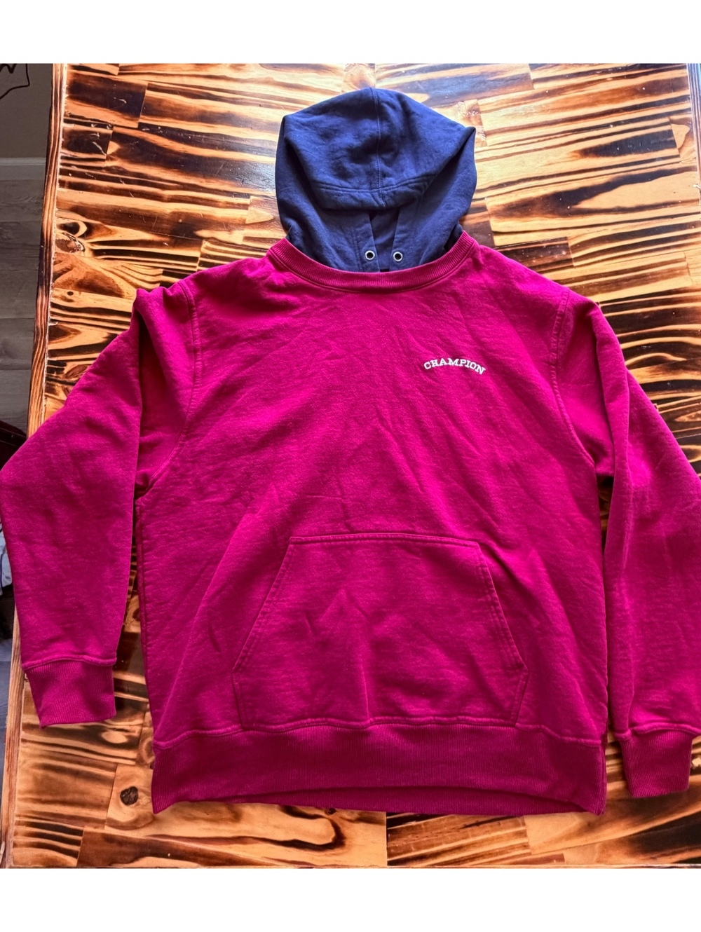 Champion Men's Large Magenta and Navy Hoodie Cotton-Polyester Blend Casual Sweat